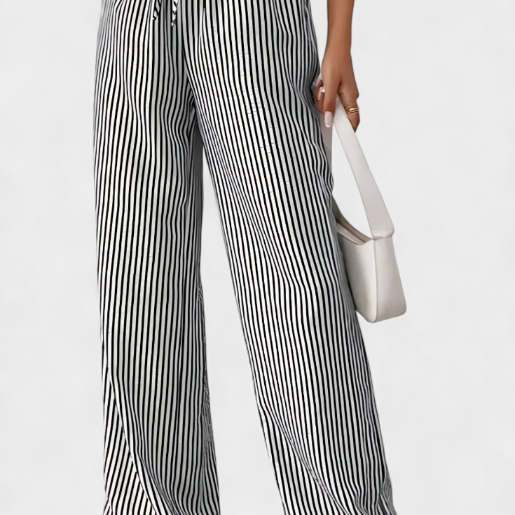 Sabrina Pantalons Droits Légers avec Taille Ajustable à Rayures