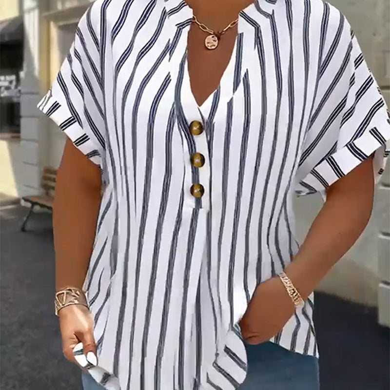 Blouse à Boutons Col en V Rayée