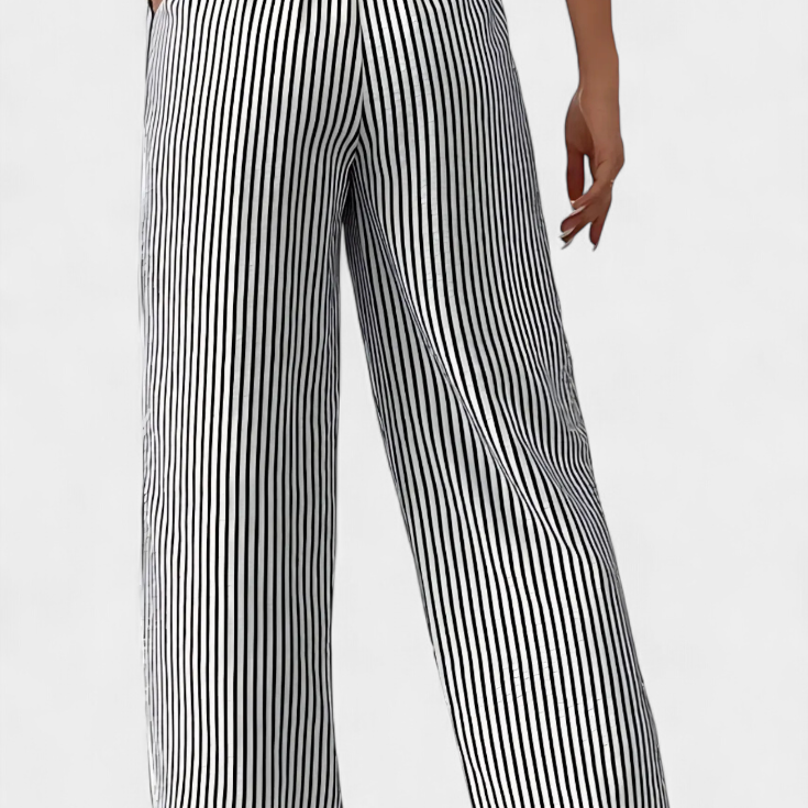 Sabrina Pantalons Droits Légers avec Taille Ajustable à Rayures