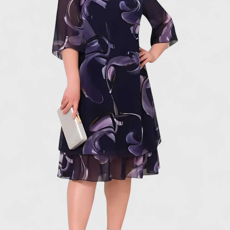 Robe en Georgette Shriley avec Imprimé Midnight Swirl et Silhouette Fluide