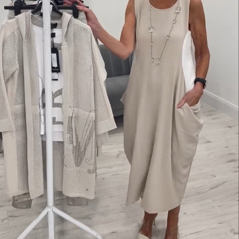 Robe patchwork de poche sans manches à la mode