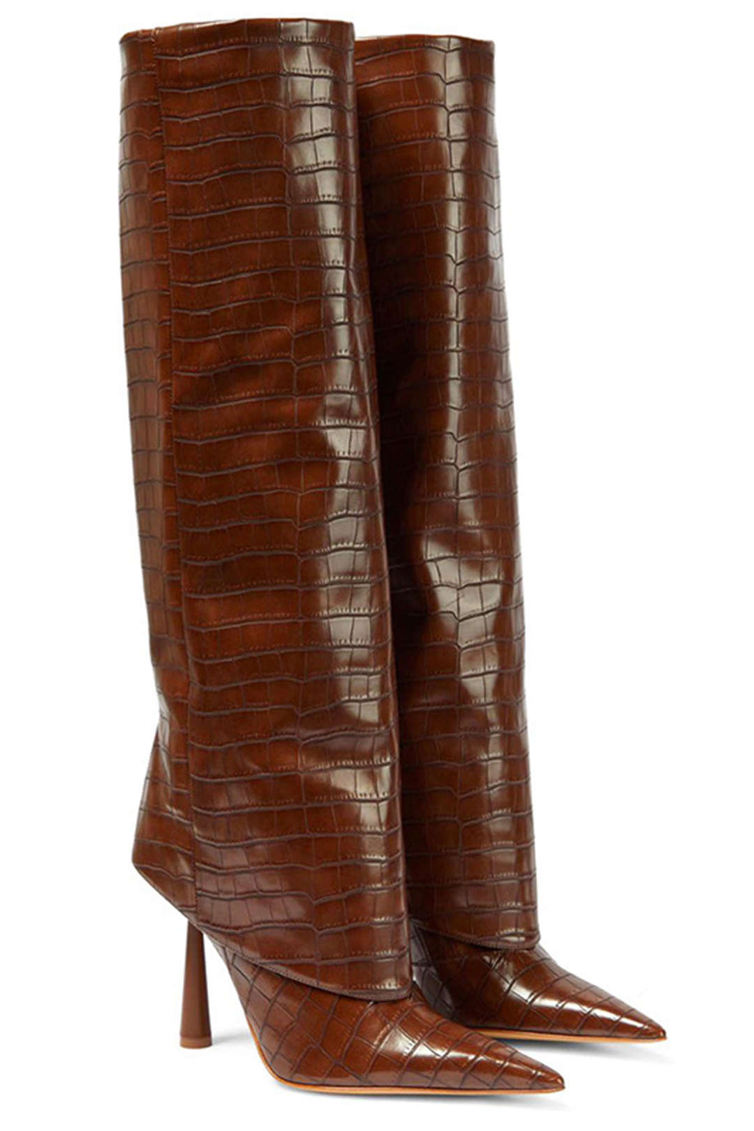 Bottes à Talons Hauts en Cuir Synthétique de Crocodile avec Pointe Aiguisée