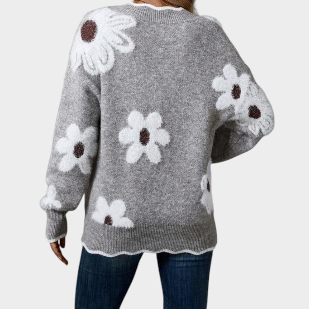Thea™ | Pull femme à fleurs blanches