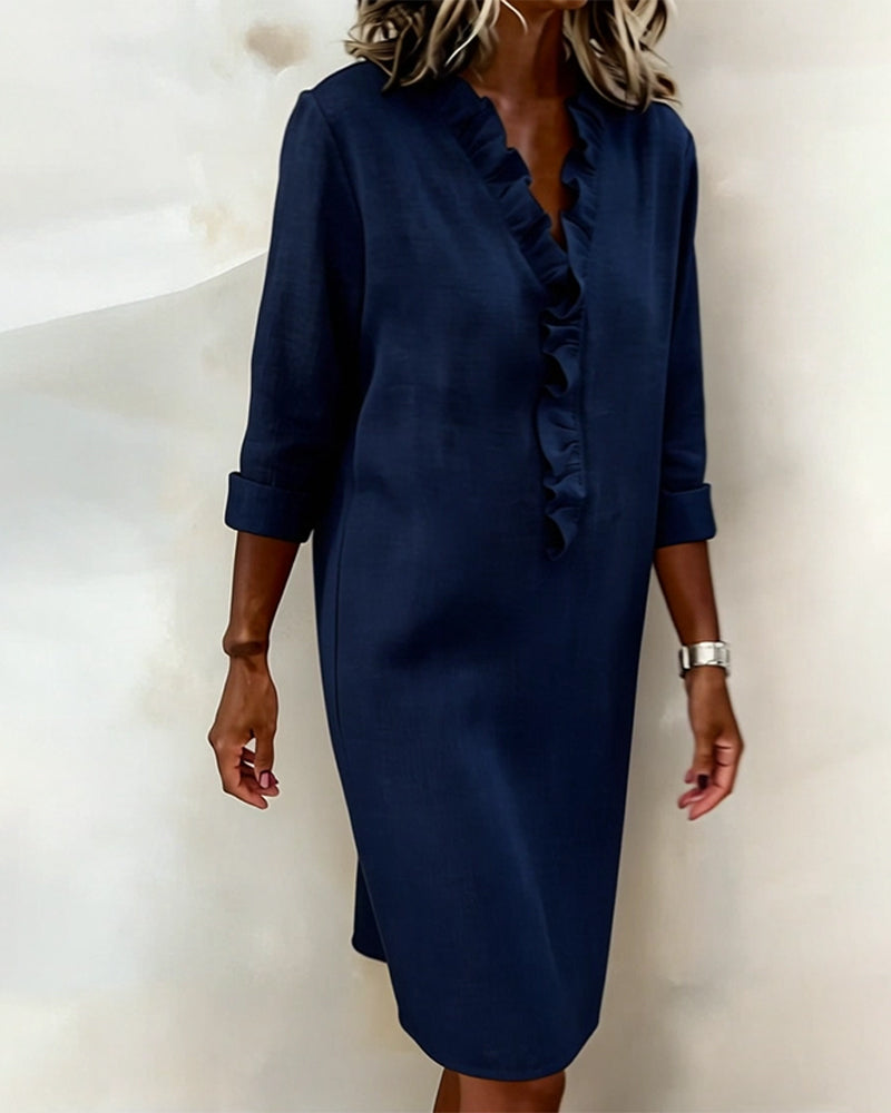 Robe À Volants Col V Unie