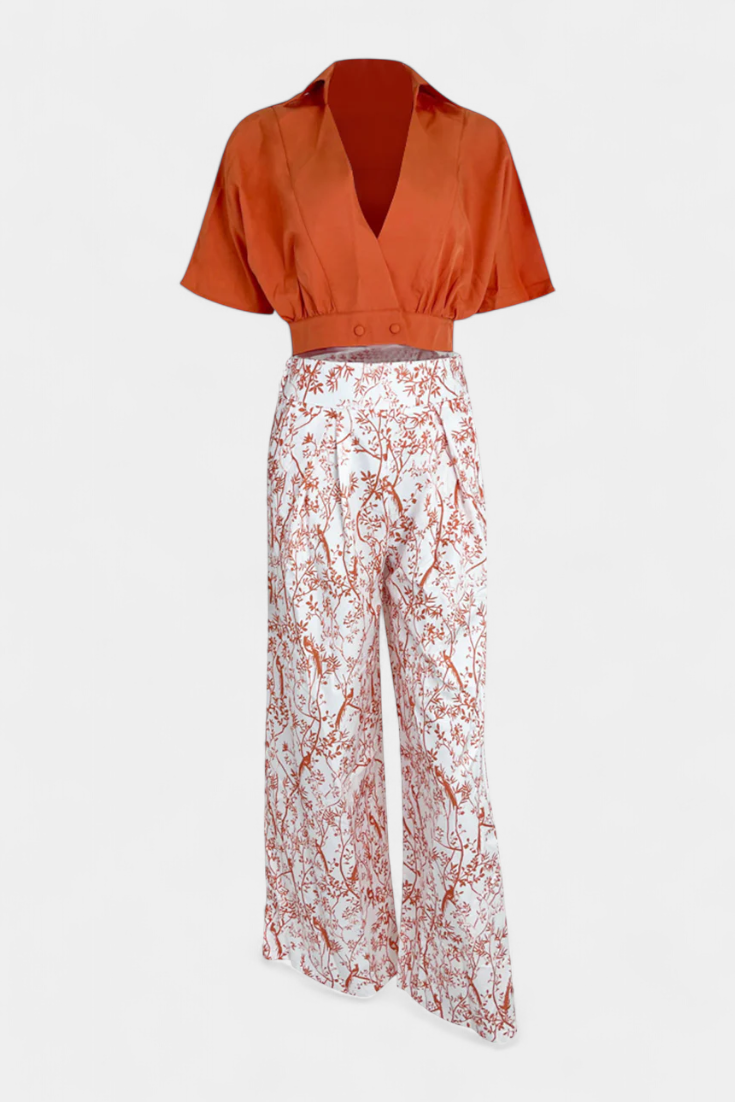 Olivia Ensemble Boho à Col V et Pantalon Large