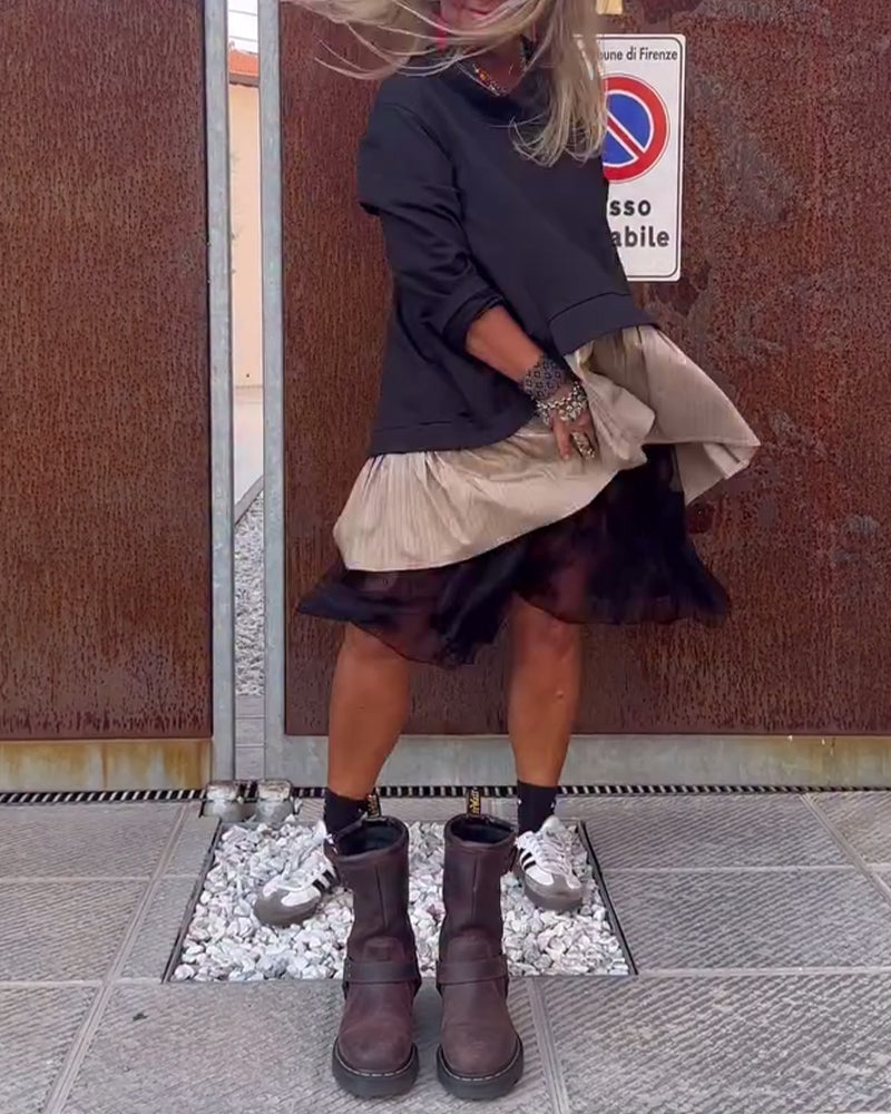 Robe Ample Colorblock Incrustation Ourlet À Volants