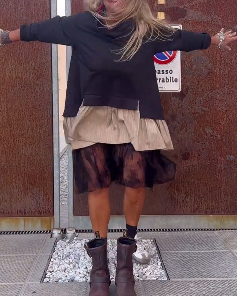 Robe Ample Colorblock Incrustation Ourlet À Volants