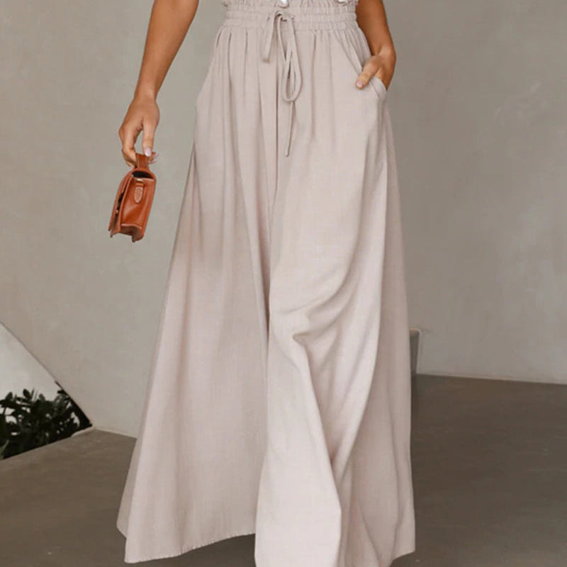 Pantalon taille haute de couleur unie