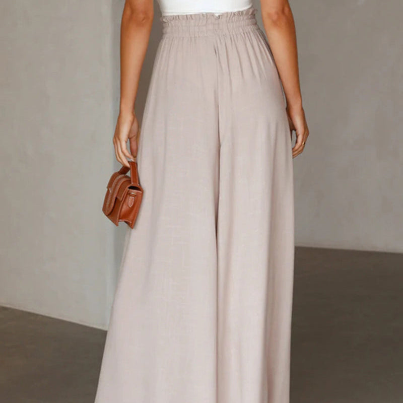 Pantalon taille haute de couleur unie