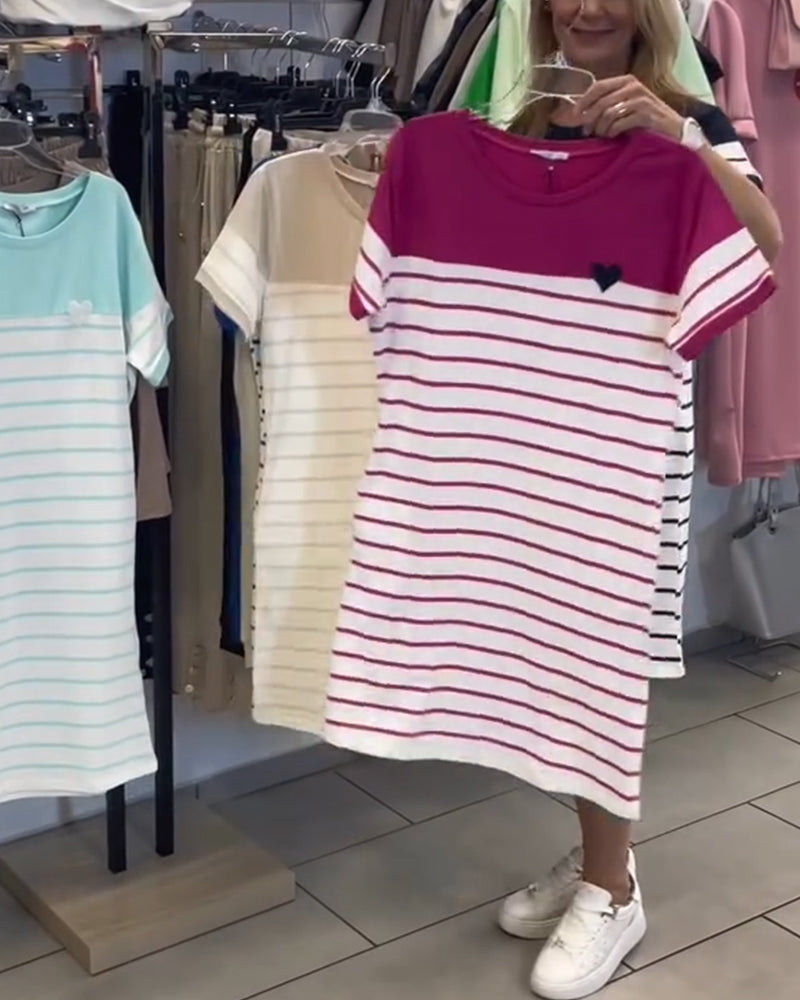 Robe Col Rond Décontracté Rayé