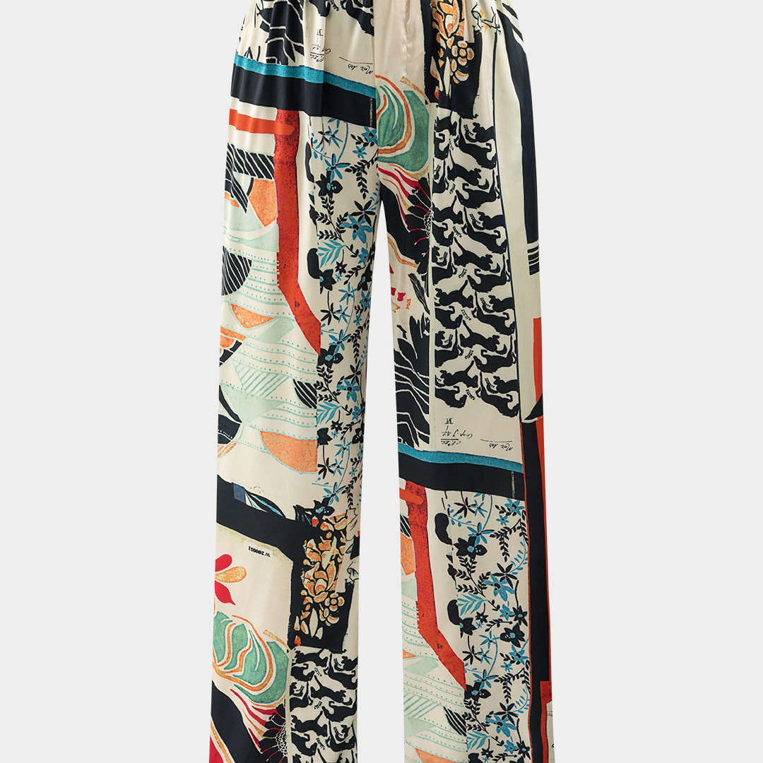 Pantalons Droits Taille Haute avec Imprimé Floral