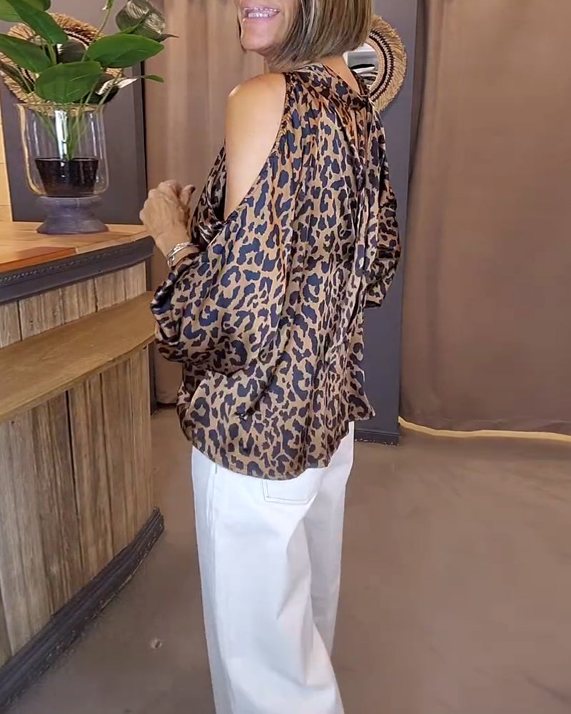 Blouse À Bretelles Dénudées Imprimé Léopard