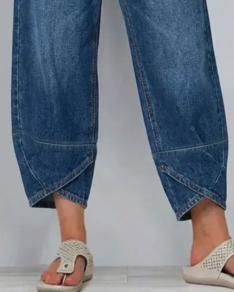 Pantalon En Denim Patchwork Décontracté