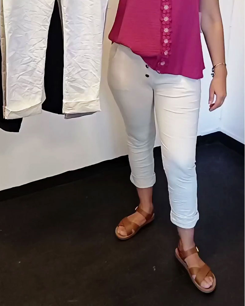 Pantalon Mode Couleur Unie Bouton Poche Mince