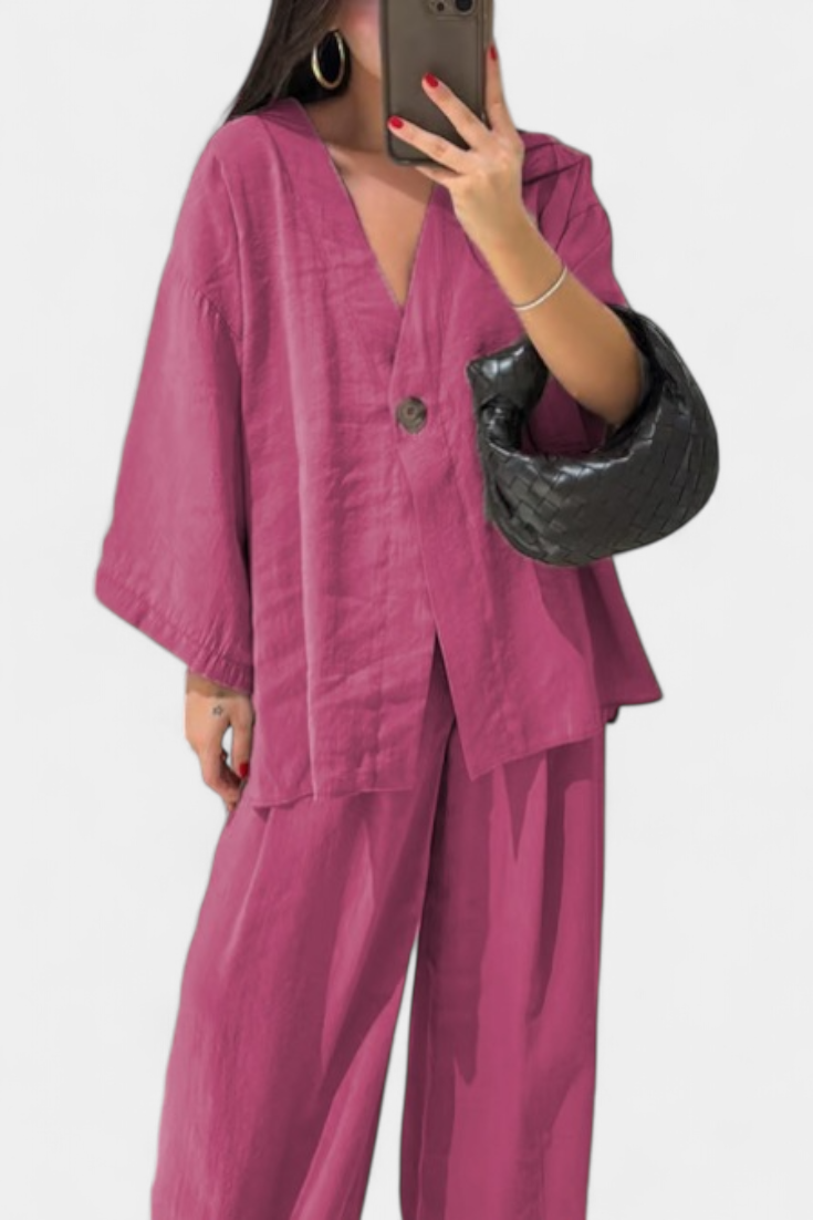 Eli Ensemble Oversize de Top à Col en V et Pantalon Droit