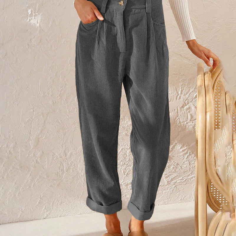 Pantalon Droit Uni Taille Haute