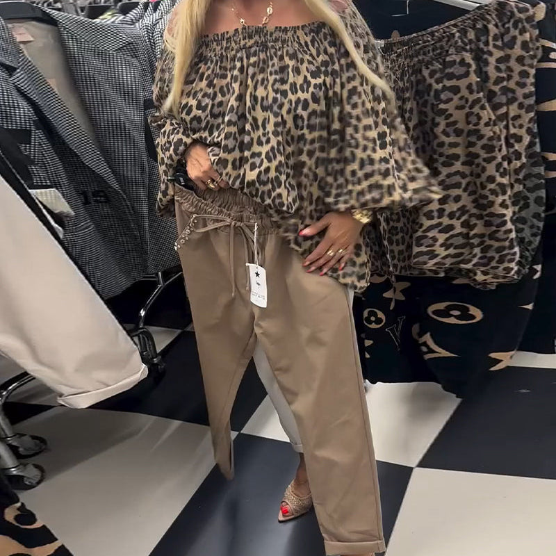 Pantalon décontracté à cordon de couleur unie