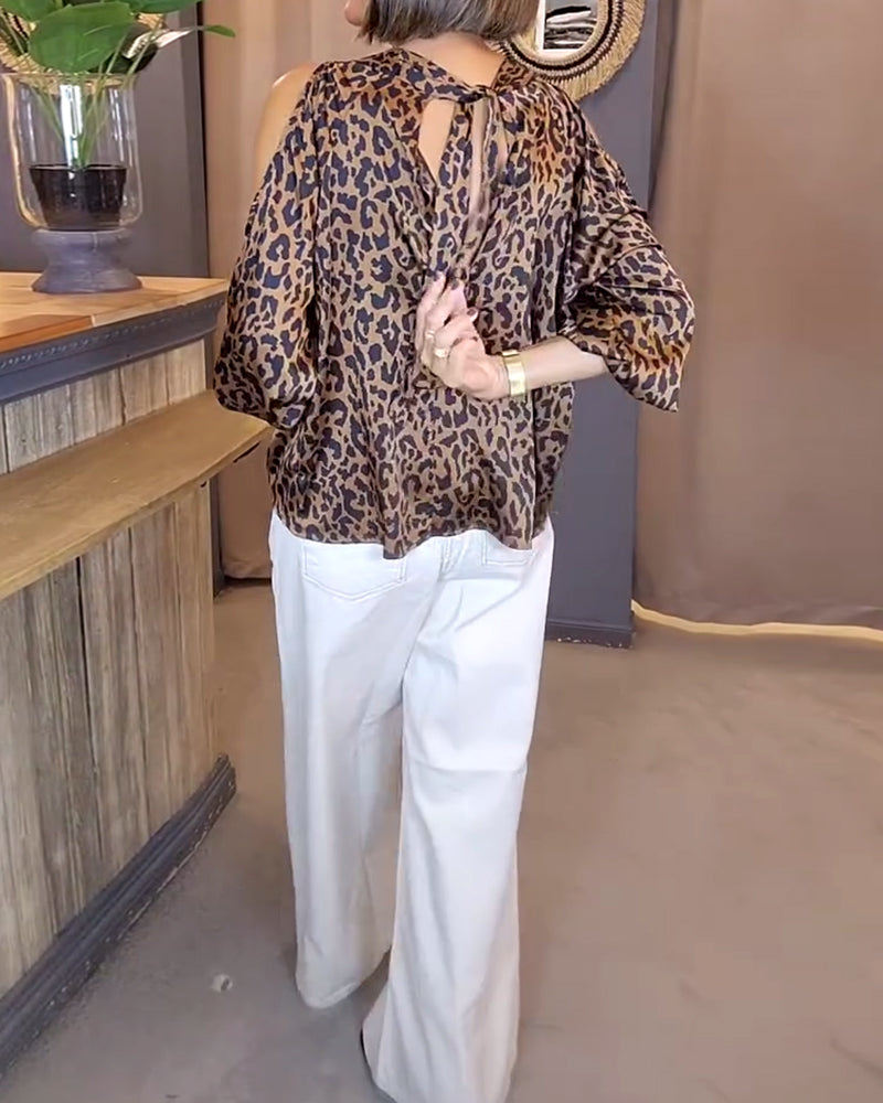 Blouse À Bretelles Dénudées Imprimé Léopard