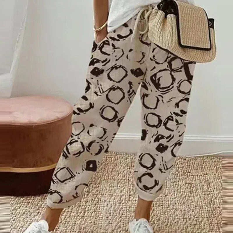 Pantalon décontracté en coton et lin pour femme