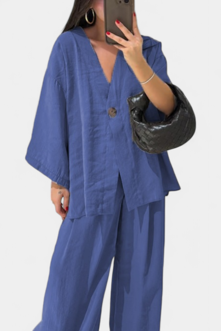 Eli Ensemble Oversize de Top à Col en V et Pantalon Droit