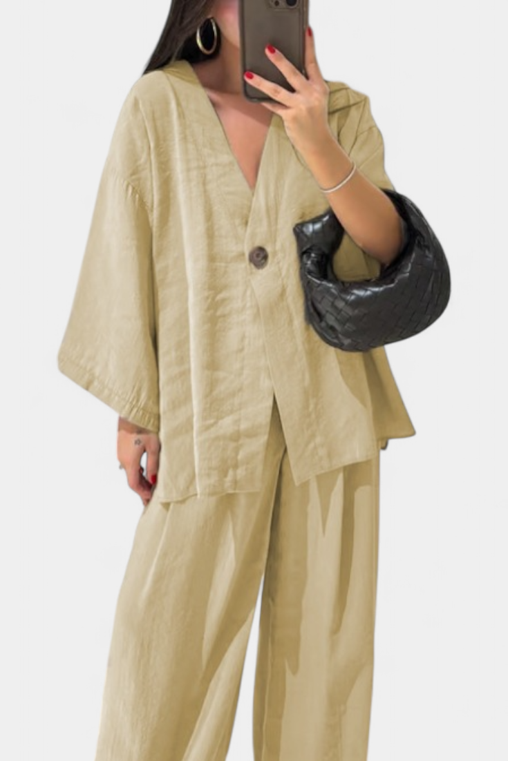 Eli Ensemble Oversize de Top à Col en V et Pantalon Droit