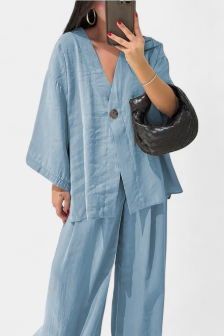 Eli Ensemble Oversize de Top à Col en V et Pantalon Droit