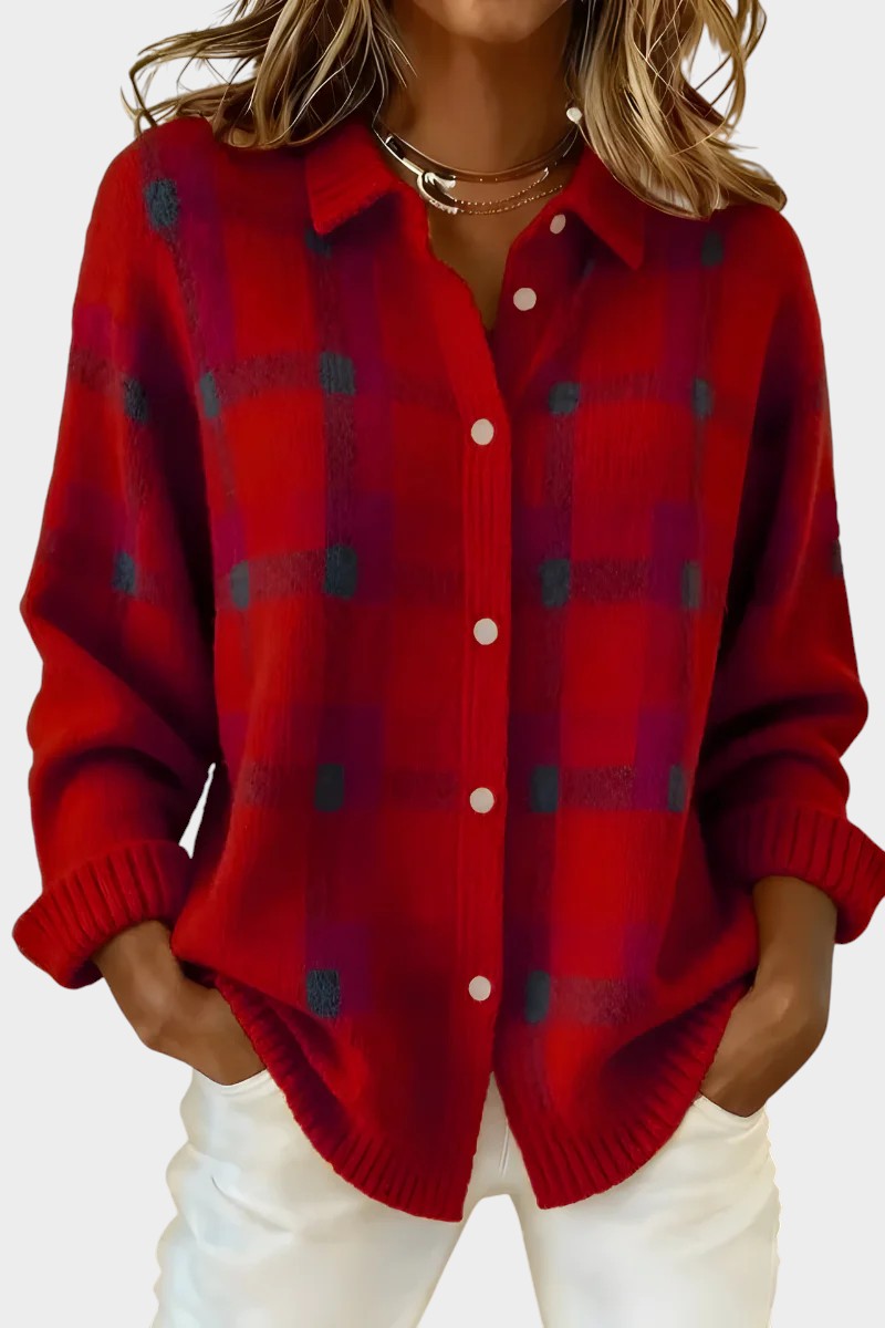 Mara | Cardigan à carreaux en tricot au toucher doux