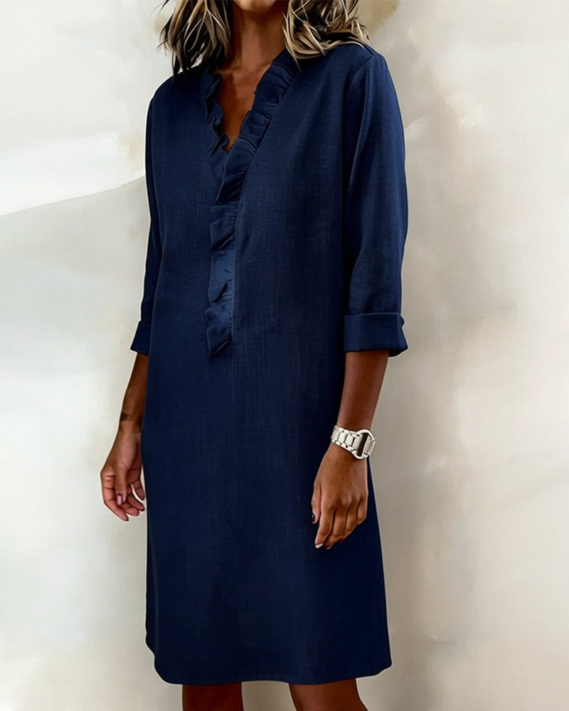 Robe À Volants Col V Unie