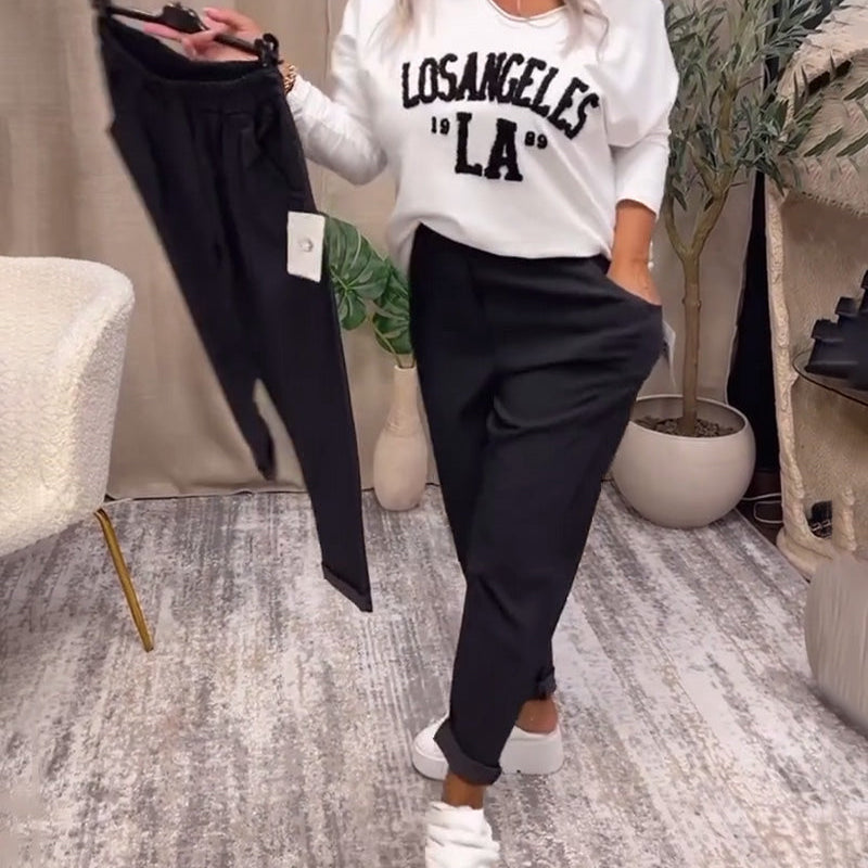 Pantalon décontracté de couleur unie avec poche