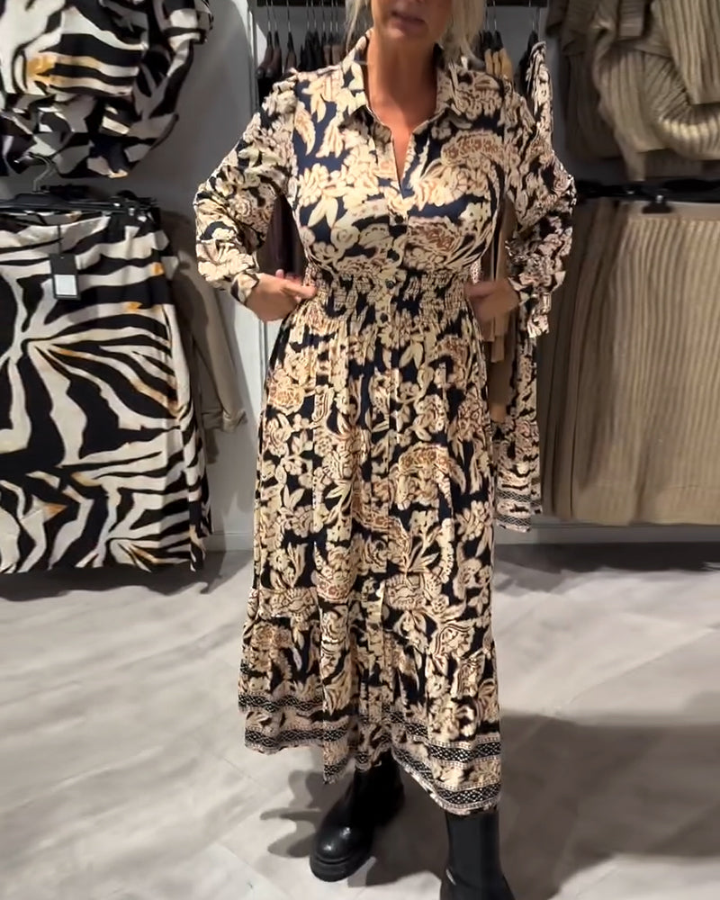 Robe De Mode À Col À Revers Imprimée