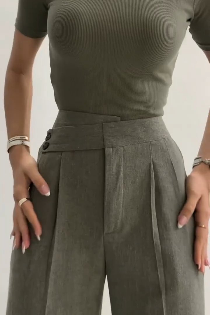 Pantalons larges à taille irrégulière en couleur unie pour femmes