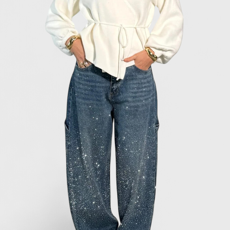 Jeans Cargo Balloon Dariya avec Brillance et Applications de Strass