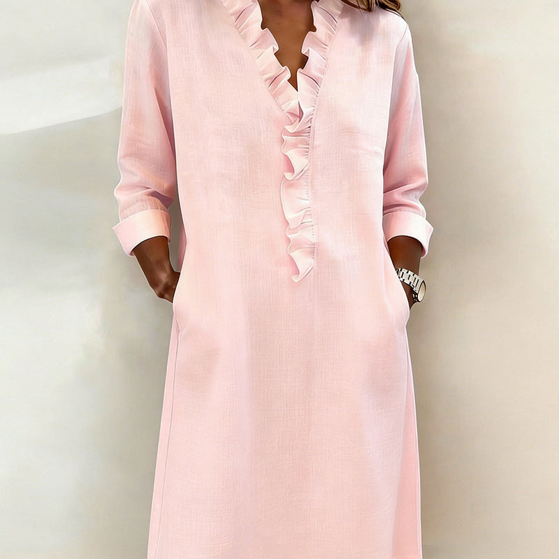 Robe À Volants Col V Unie