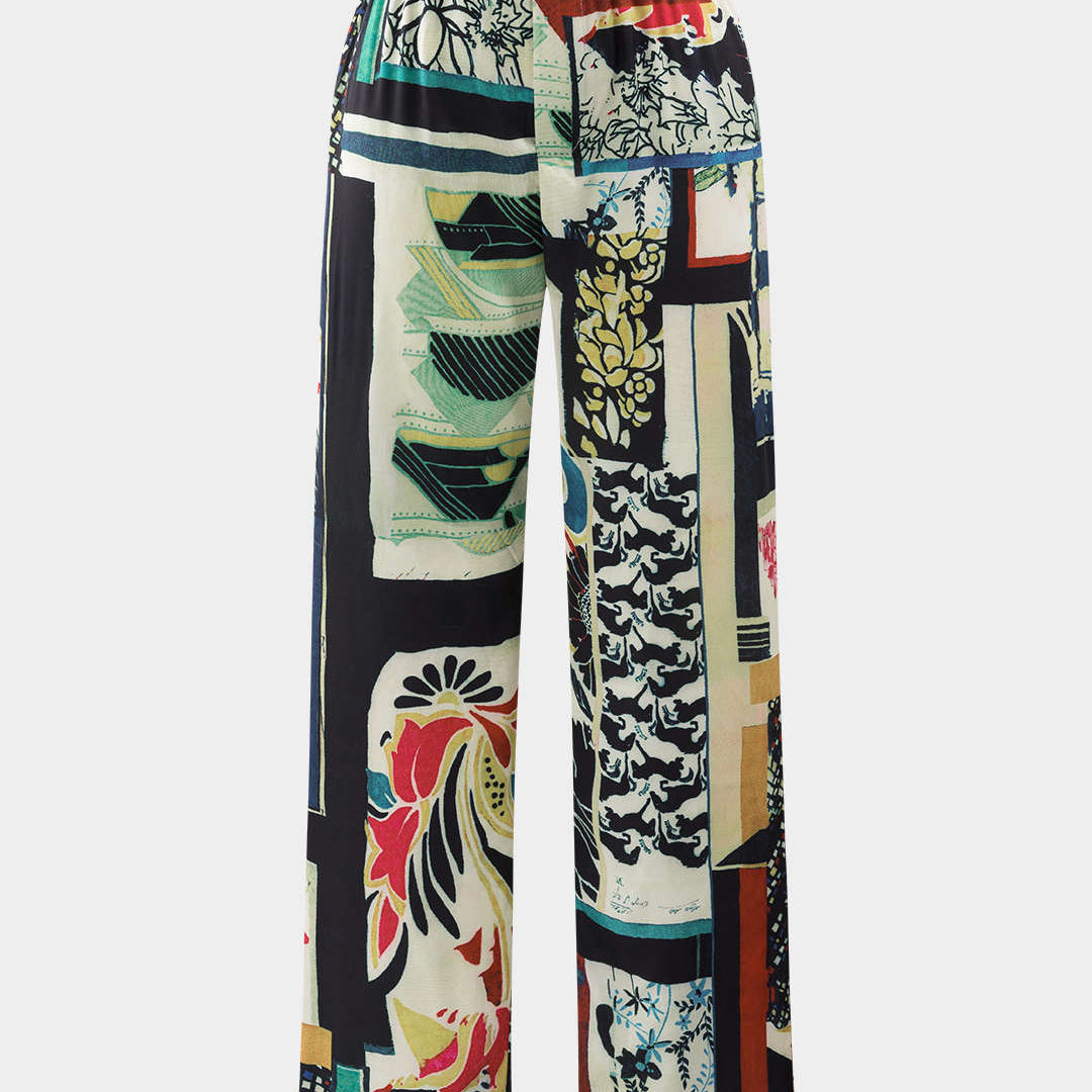 Pantalons Droits Taille Haute avec Imprimé Floral