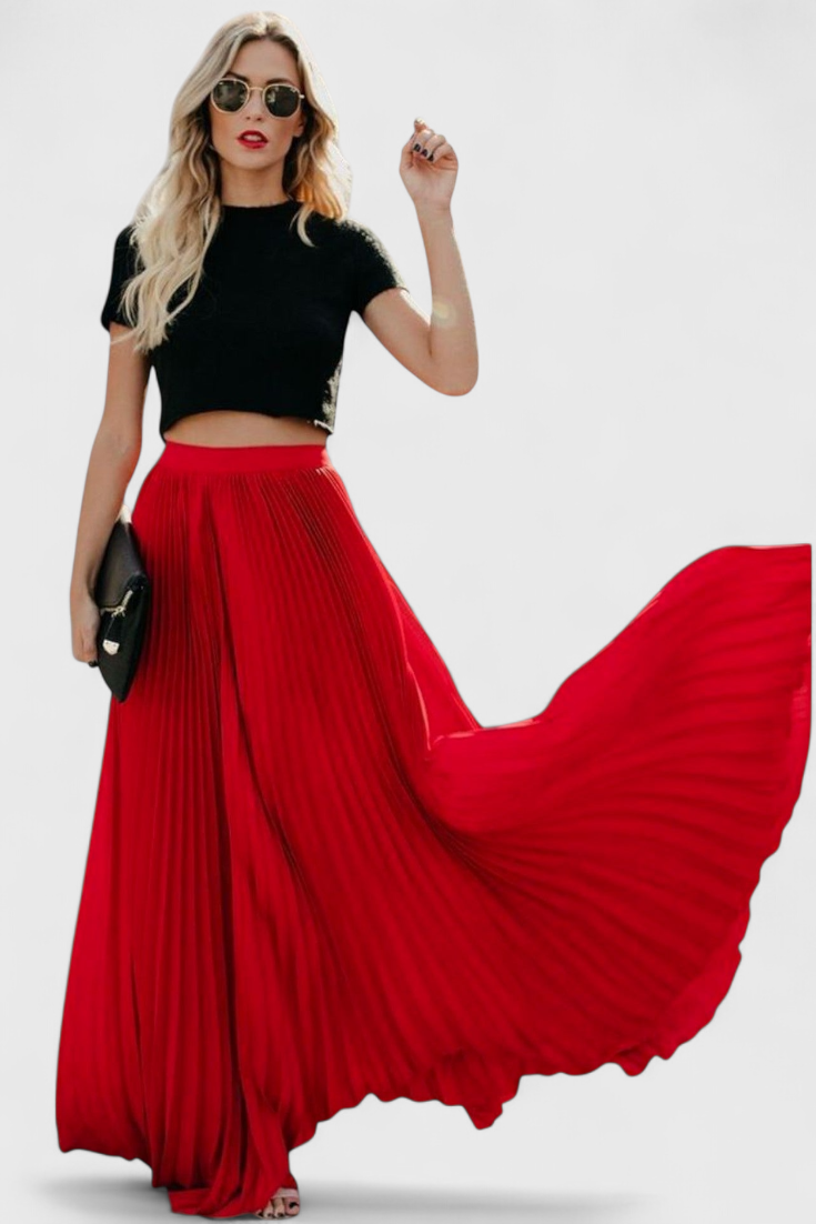 Jupe Longue Plissée Taille Haute Mila