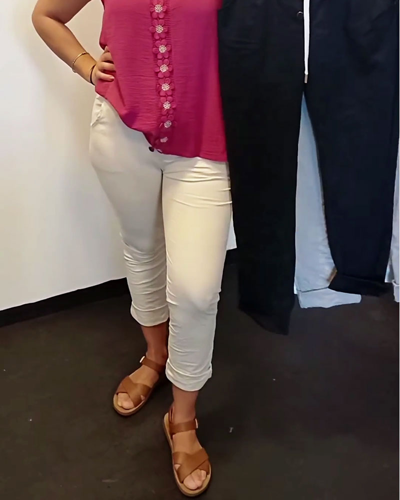 Pantalon Mode Couleur Unie Bouton Poche Mince