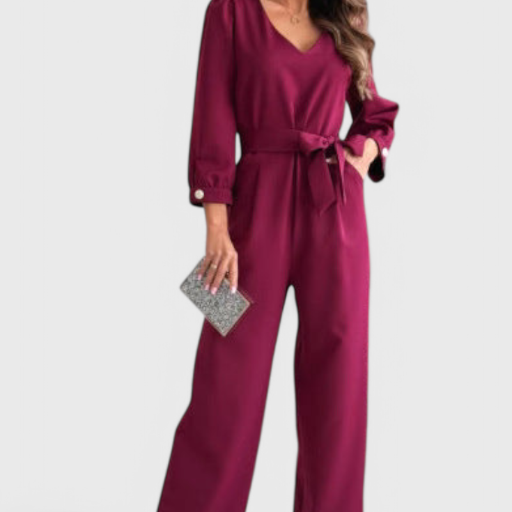 Ariane Mono à Jambes Larges avec Décolleté en V et Taille à Nœud