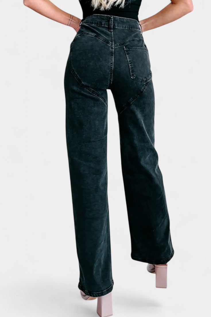 Jeans Evian Ripped Straight-Leg avec Rhinestones