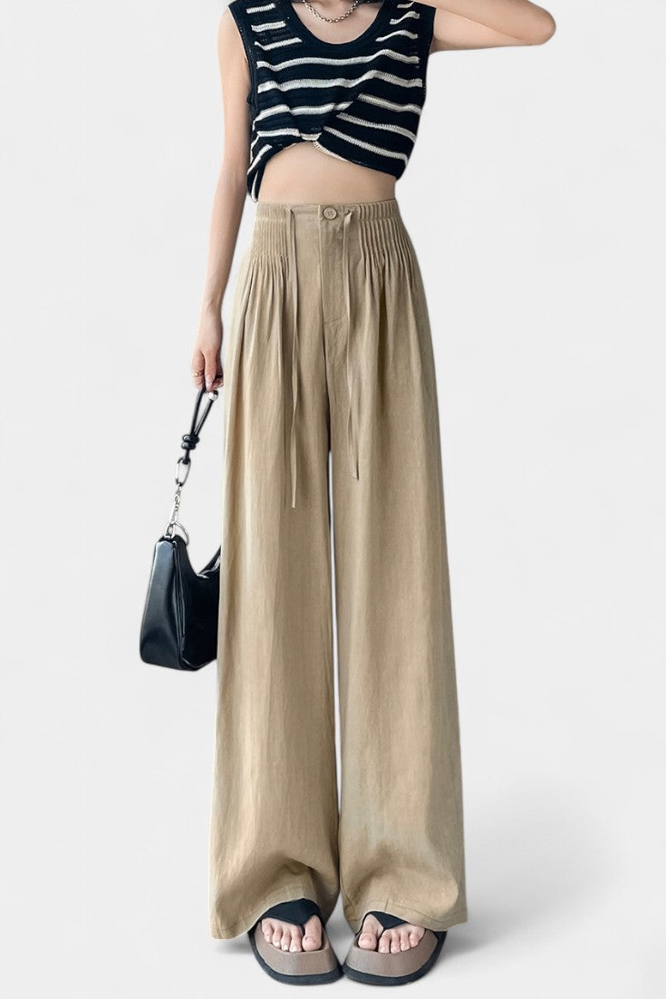 Ilyana Pantalons Taille Haute et Jambes Amples