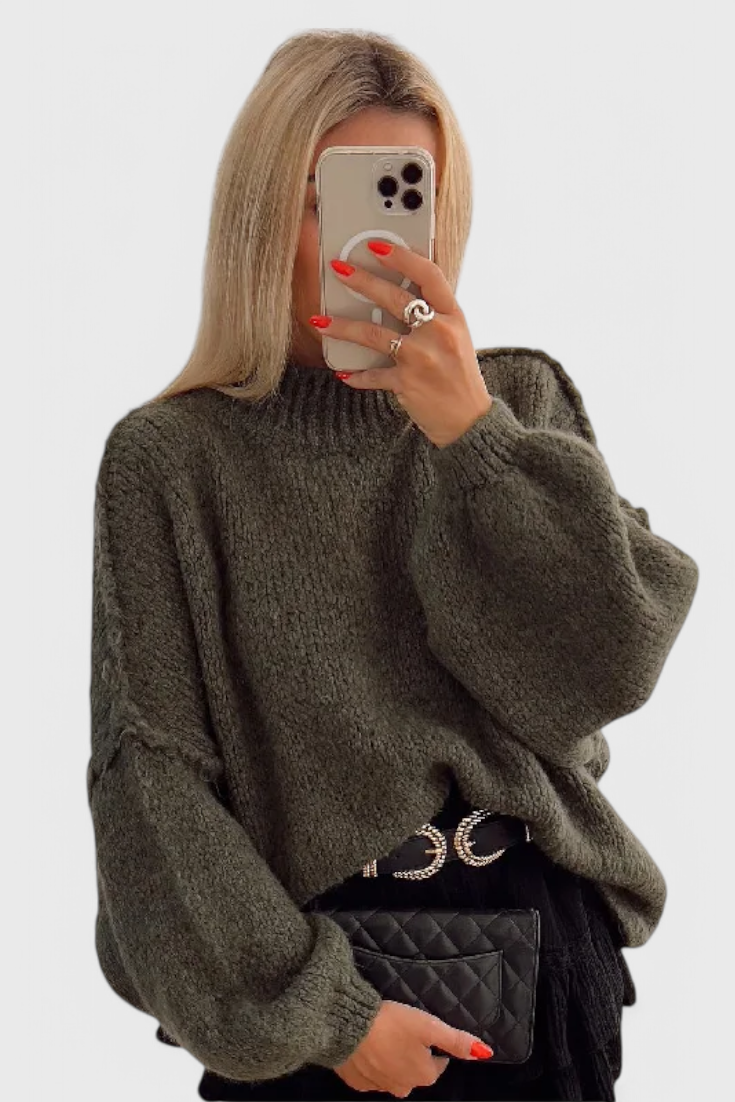 Cassia | Pull Oversized en Maille avec Manches Bouffantes