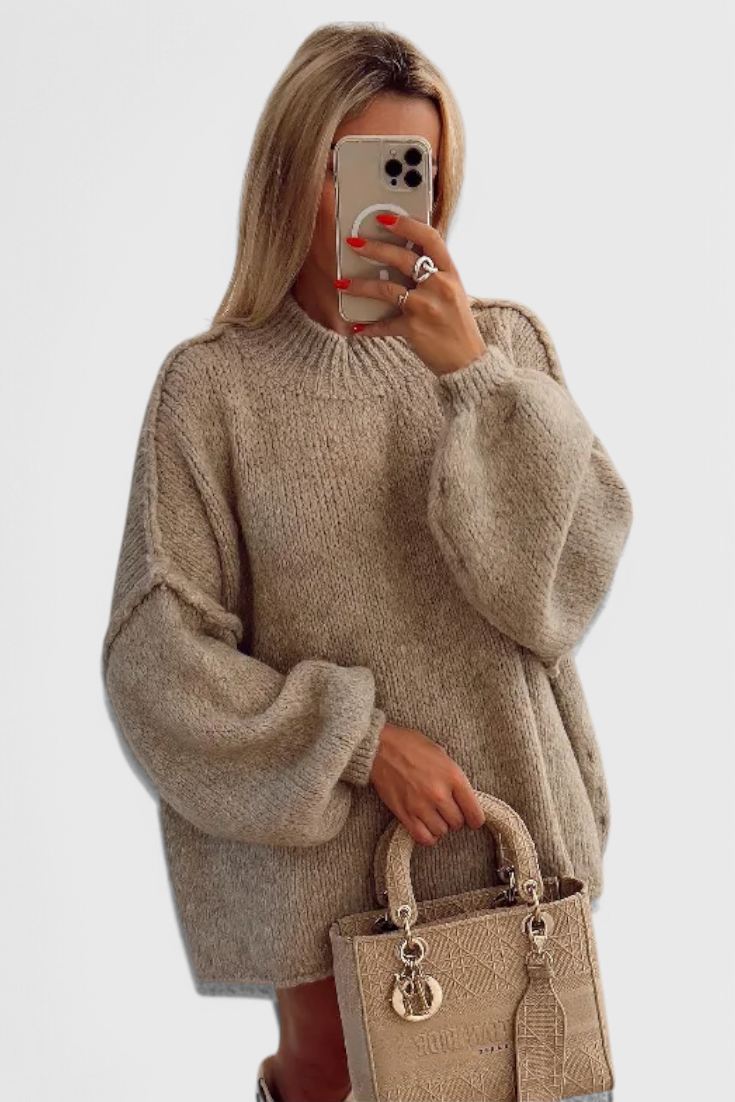 Cassia | Pull Oversized en Maille avec Manches Bouffantes