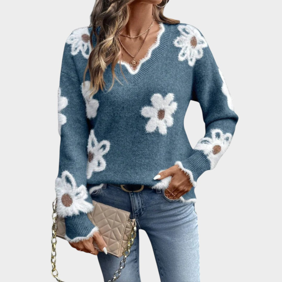 Thea™ | Pull femme à fleurs blanches