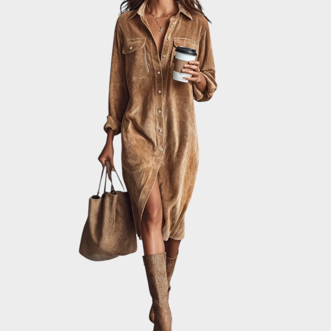 Maria™ | Robe en velours côtelé marron