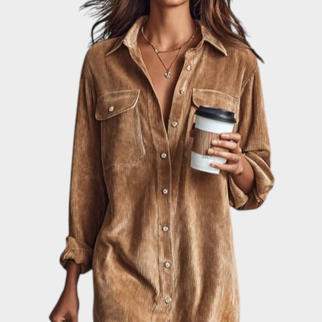 Maria™ | Robe en velours côtelé marron