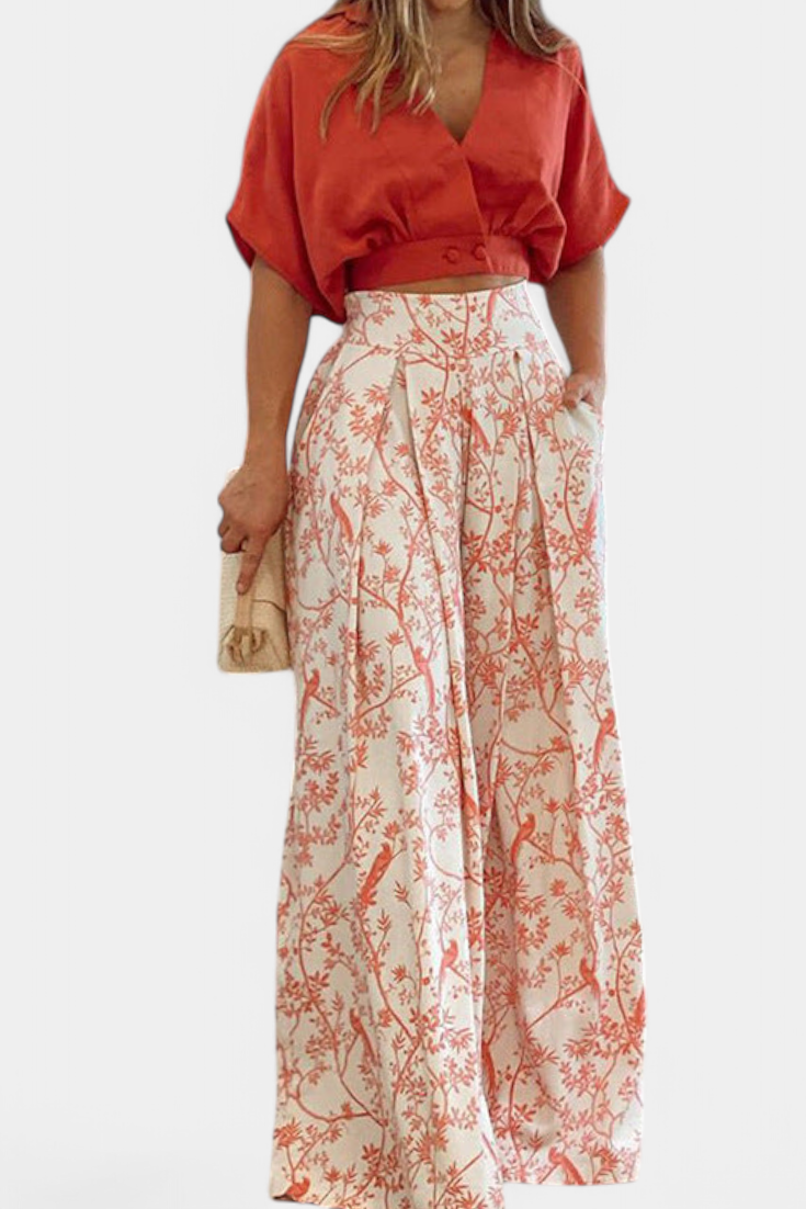 Olivia Ensemble Boho à Col V et Pantalon Large