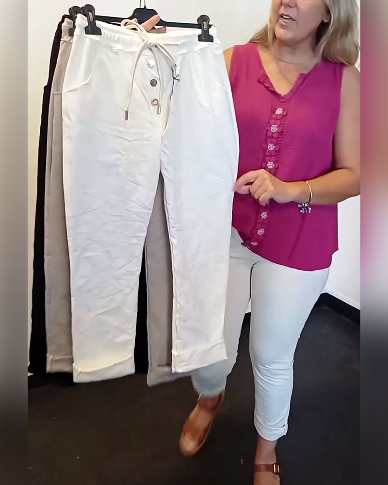 Pantalon Mode Couleur Unie Bouton Poche Mince