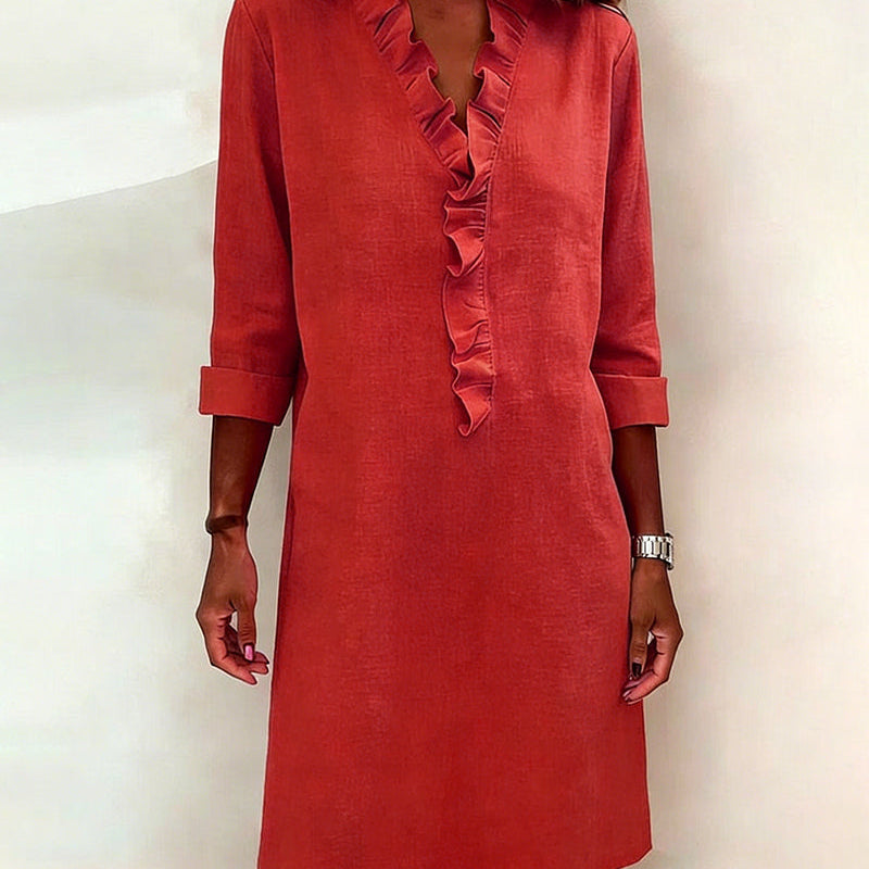 Robe À Volants Col V Unie