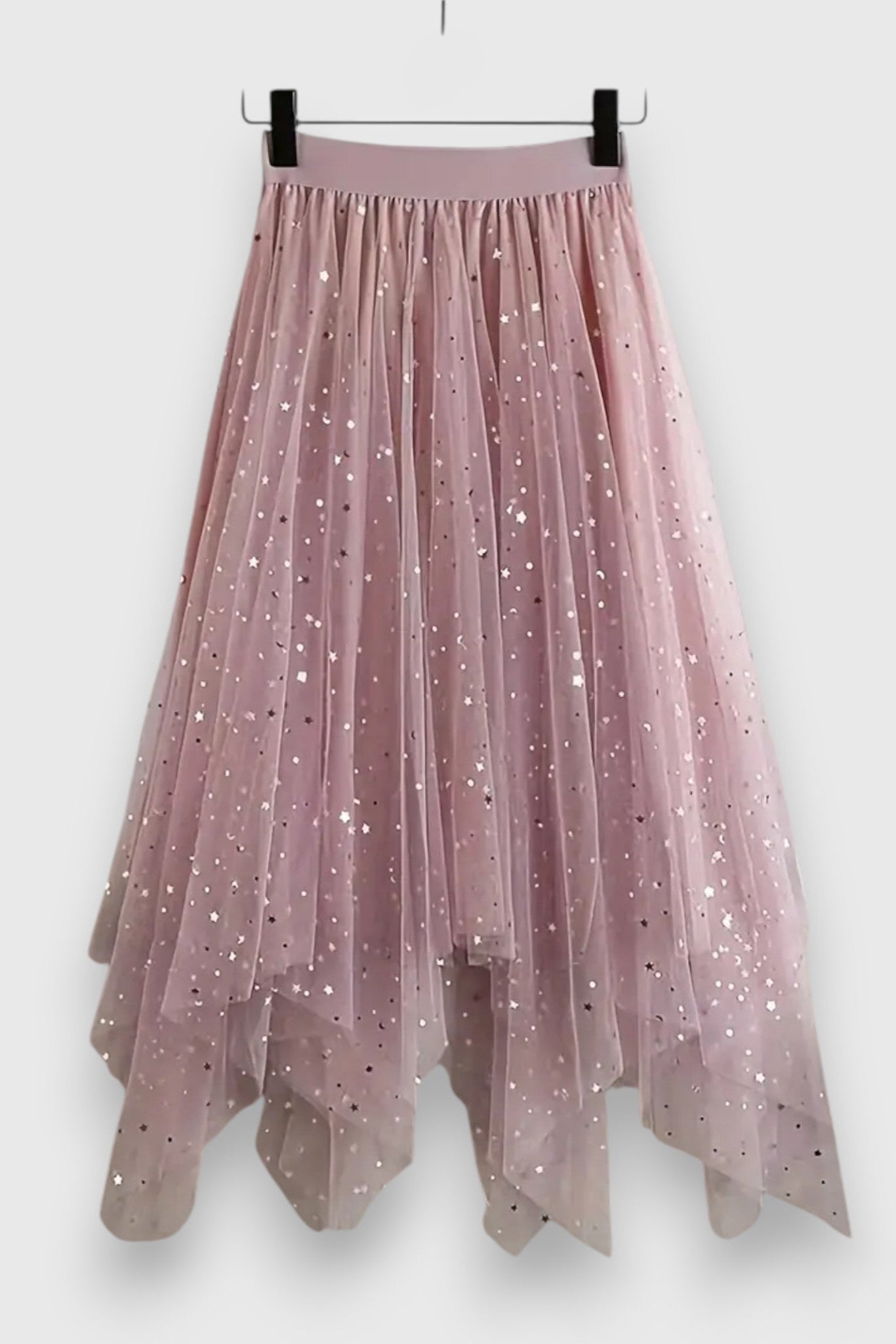 Jupe Colette en Sequins avec Ourlet Froncé et Taille Haute