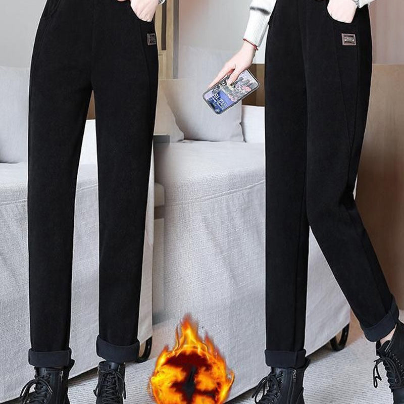 Pantalon Taille Haute Chaud avec Doublure en Laine