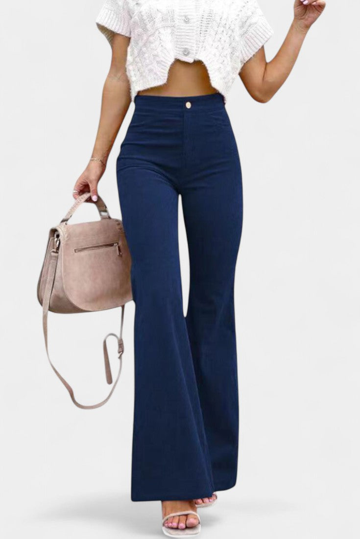 Pantalons en Velours à Taille Haute et Jambes Amples Kiara